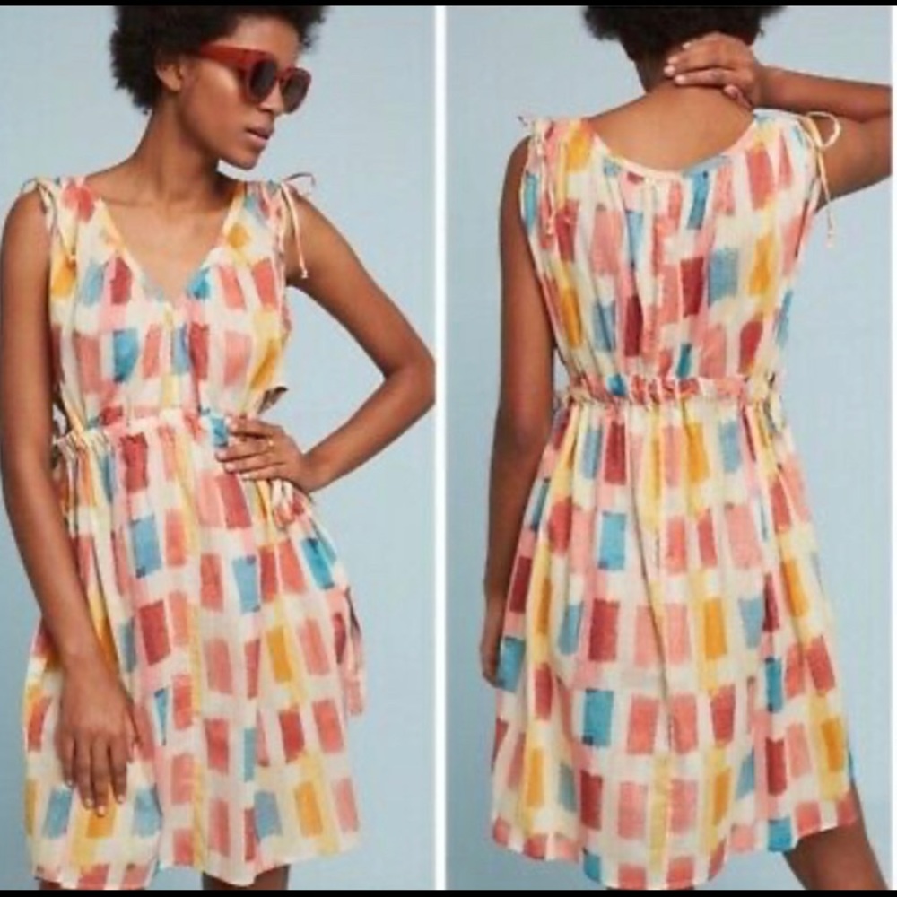 Lilka Anthropologie Painters Palette Printed Cutout Tie Dress 10% cotton large
